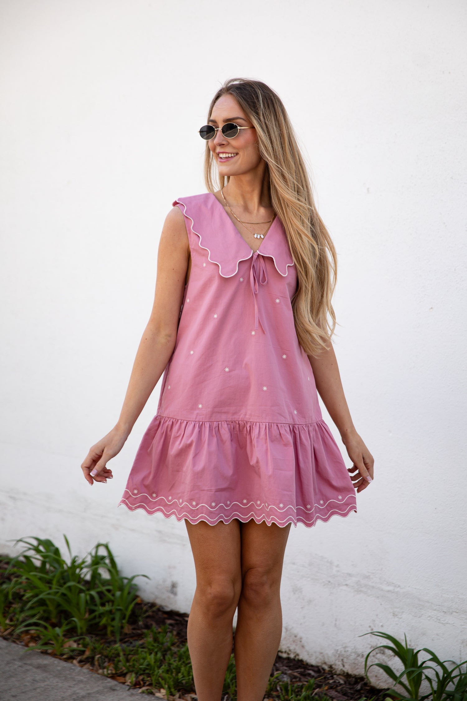 Ruffle Collar Mauve Mini Dress | Trendy Women's Dress