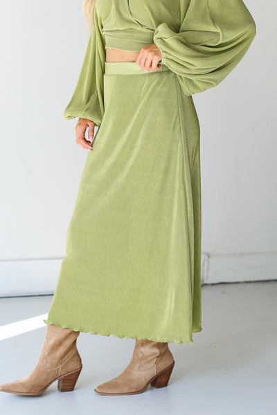 green Plisse Maxi Skirt side view