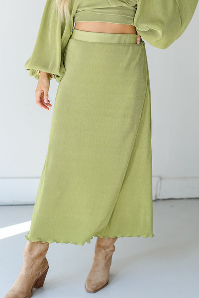 green Plisse Maxi Skirt close up