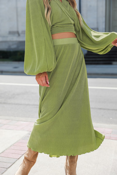 green Plisse Maxi Skirt