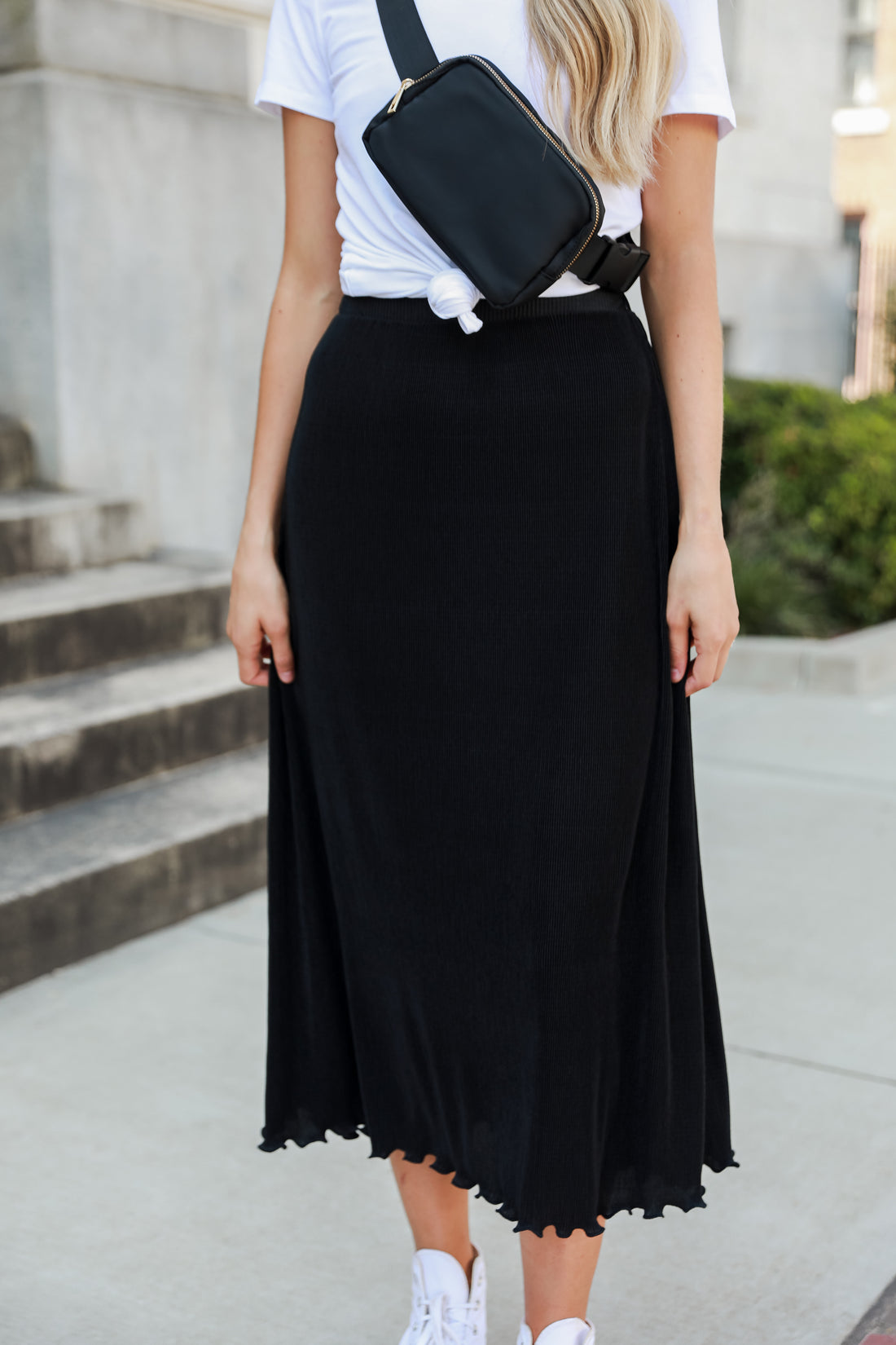 black Plisse Maxi Skirt