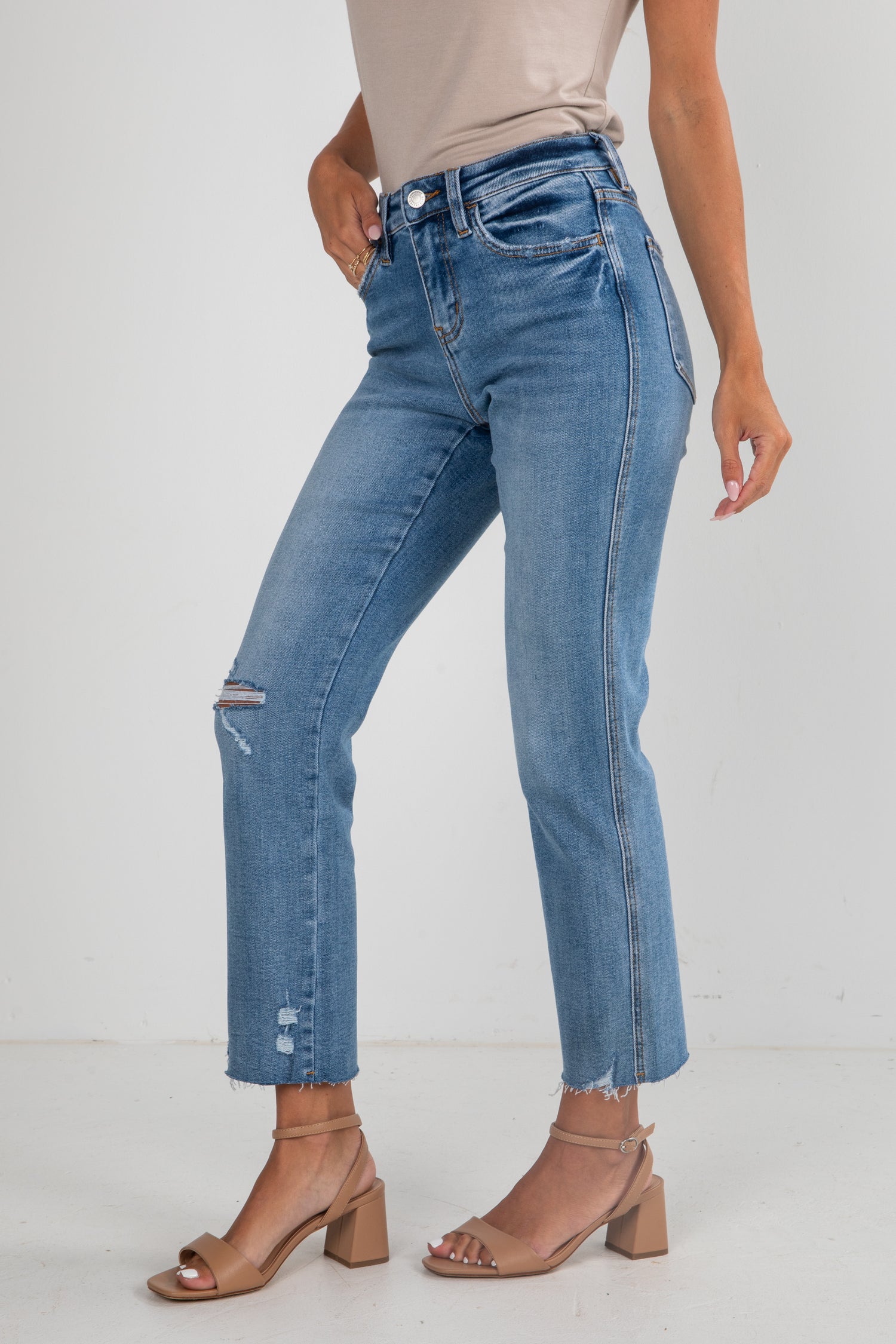 Medium Wash High-Rise Straight Leg Jeans Vervet Denim DressUp