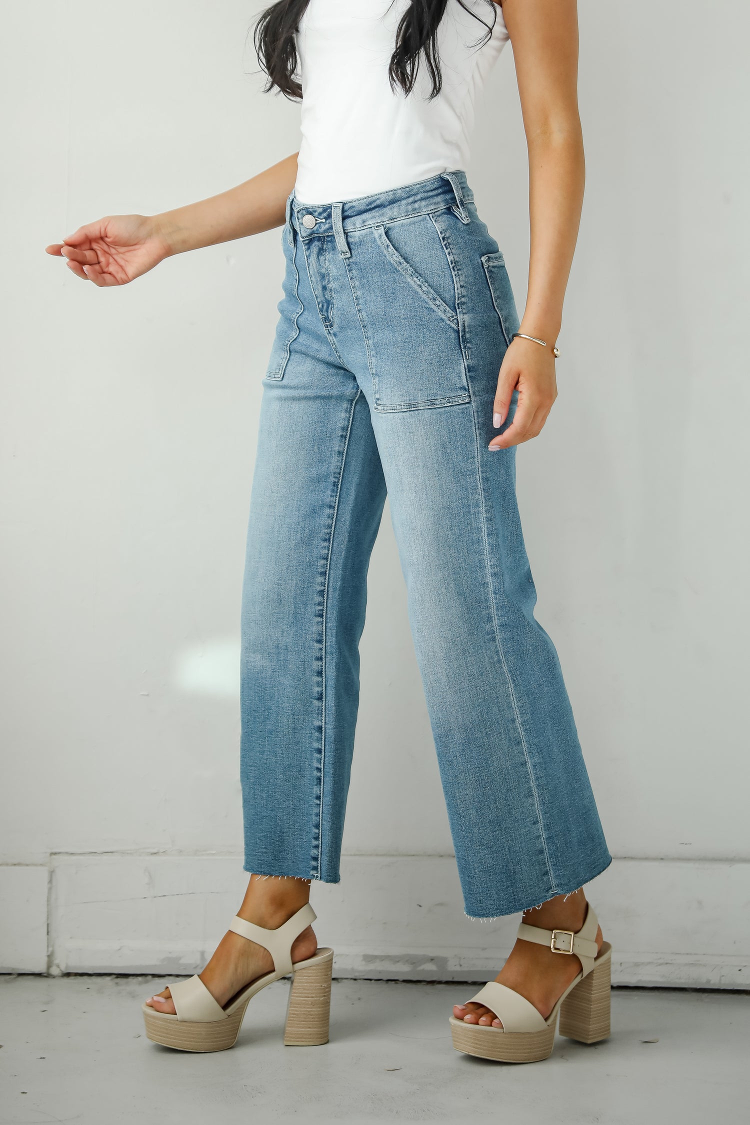 Lyla Medium Wash High-Rise Utility Crop Wide Leg Jeans