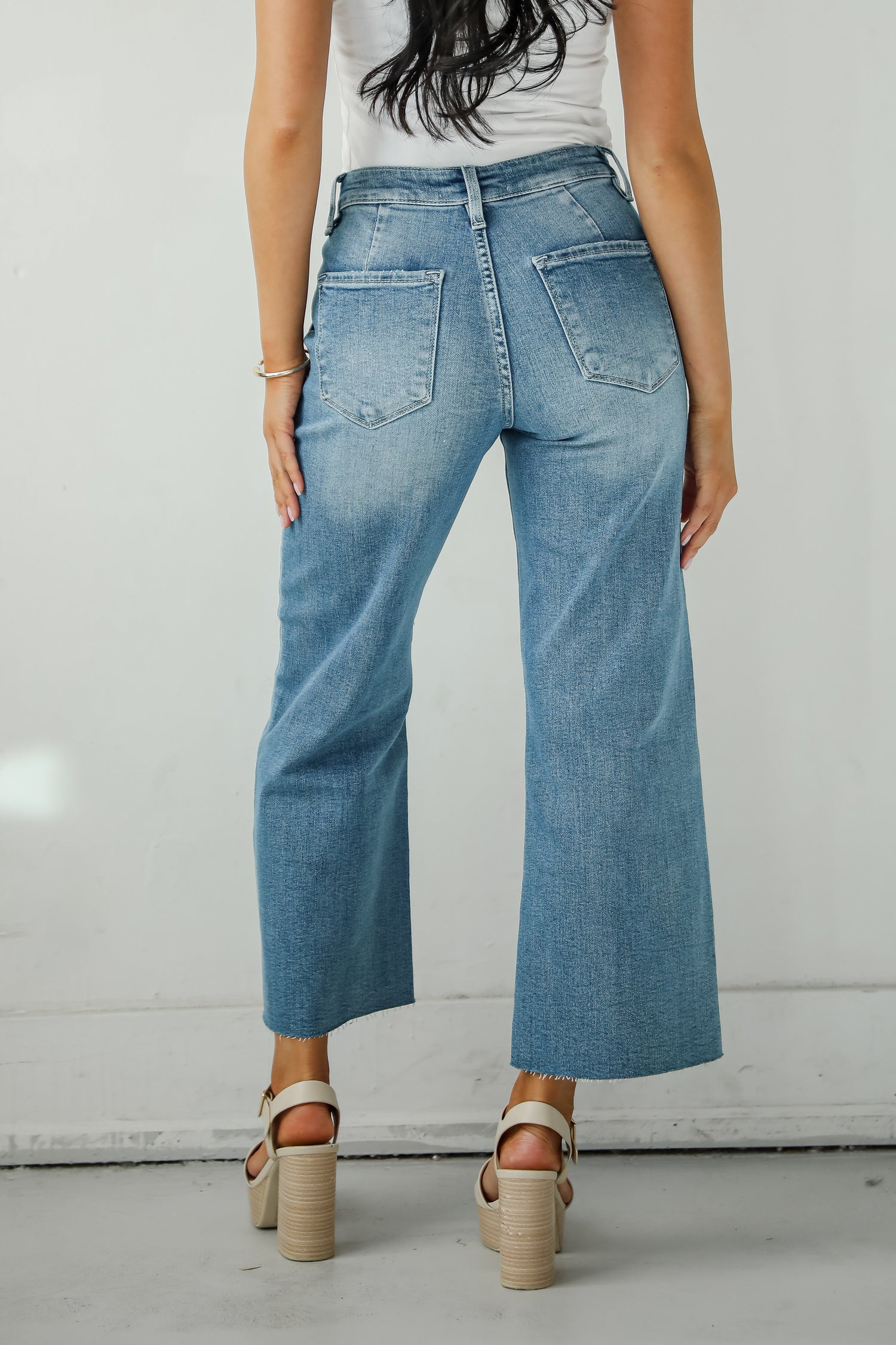 Lyla Medium Wash High-Rise Utility Crop Wide Leg Jeans