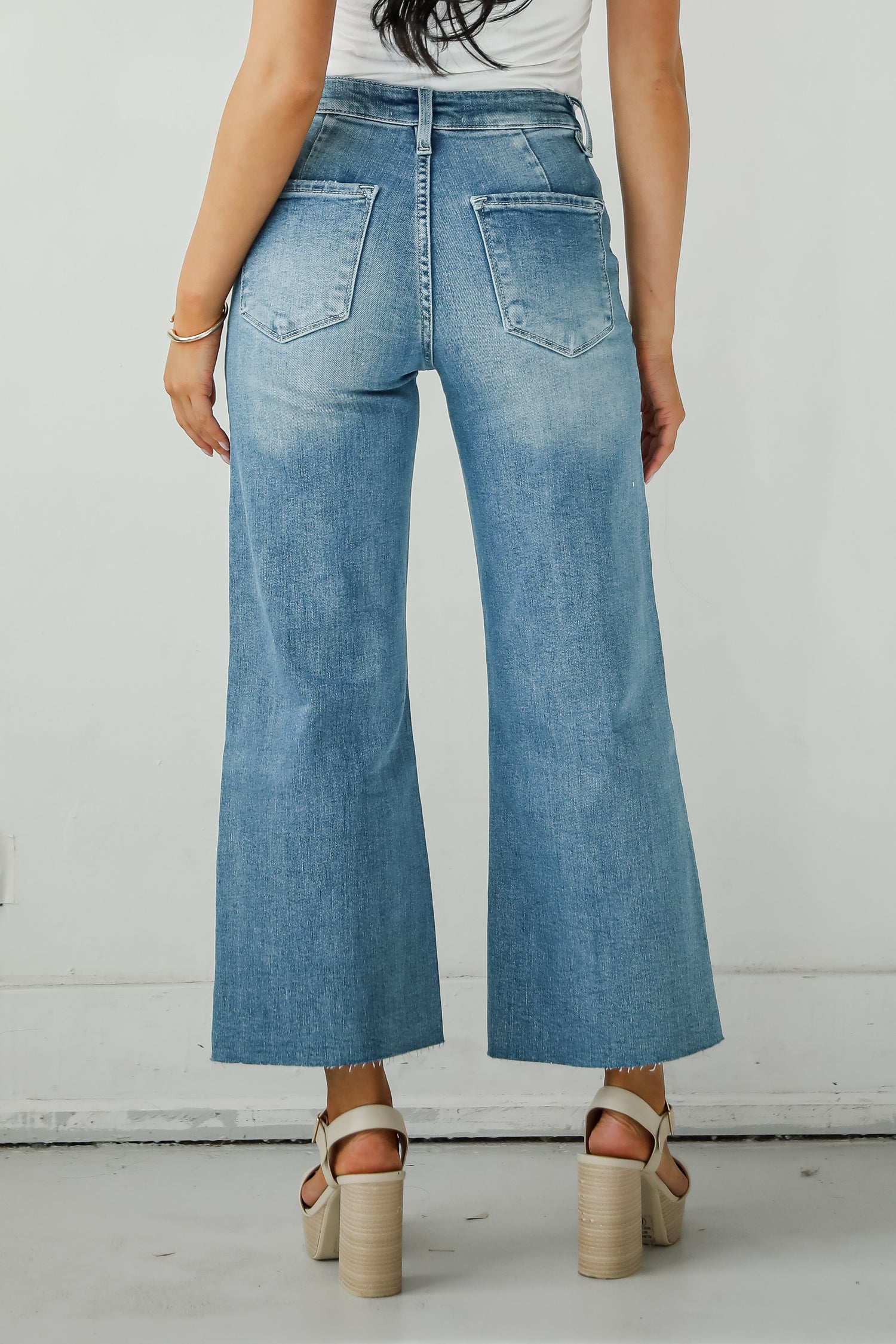 Lyla Medium Wash High-Rise Utility Crop Wide Leg Jeans