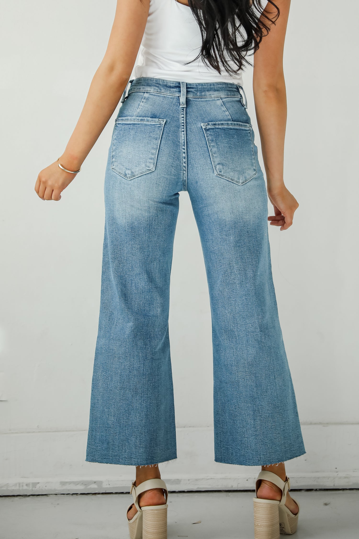 Lyla Medium Wash High-Rise Utility Crop Wide Leg Jeans