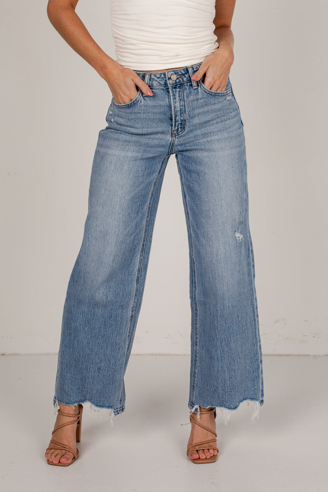 Miley Light Wash High-Rise Distressed Wide Leg Jeans