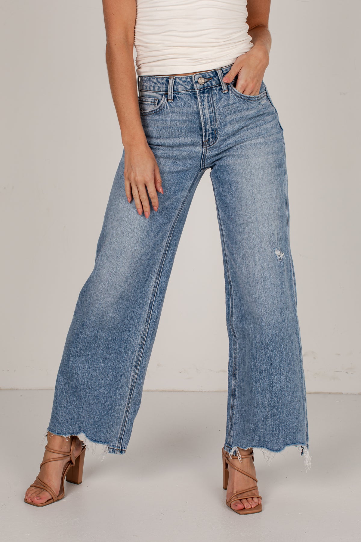 Miley Light Wash High-Rise Distressed Wide Leg Jeans