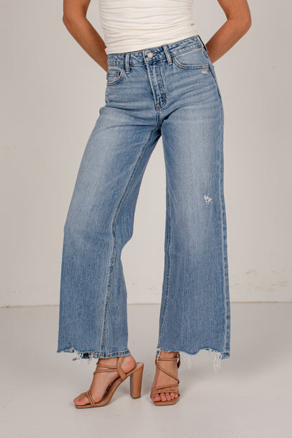 Miley Light Wash High-Rise Distressed Wide Leg Jeans