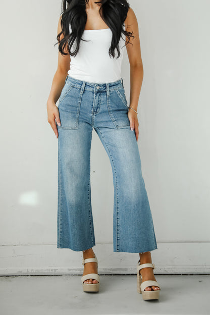 Lyla Medium Wash High-Rise Utility Crop Wide Leg Jeans