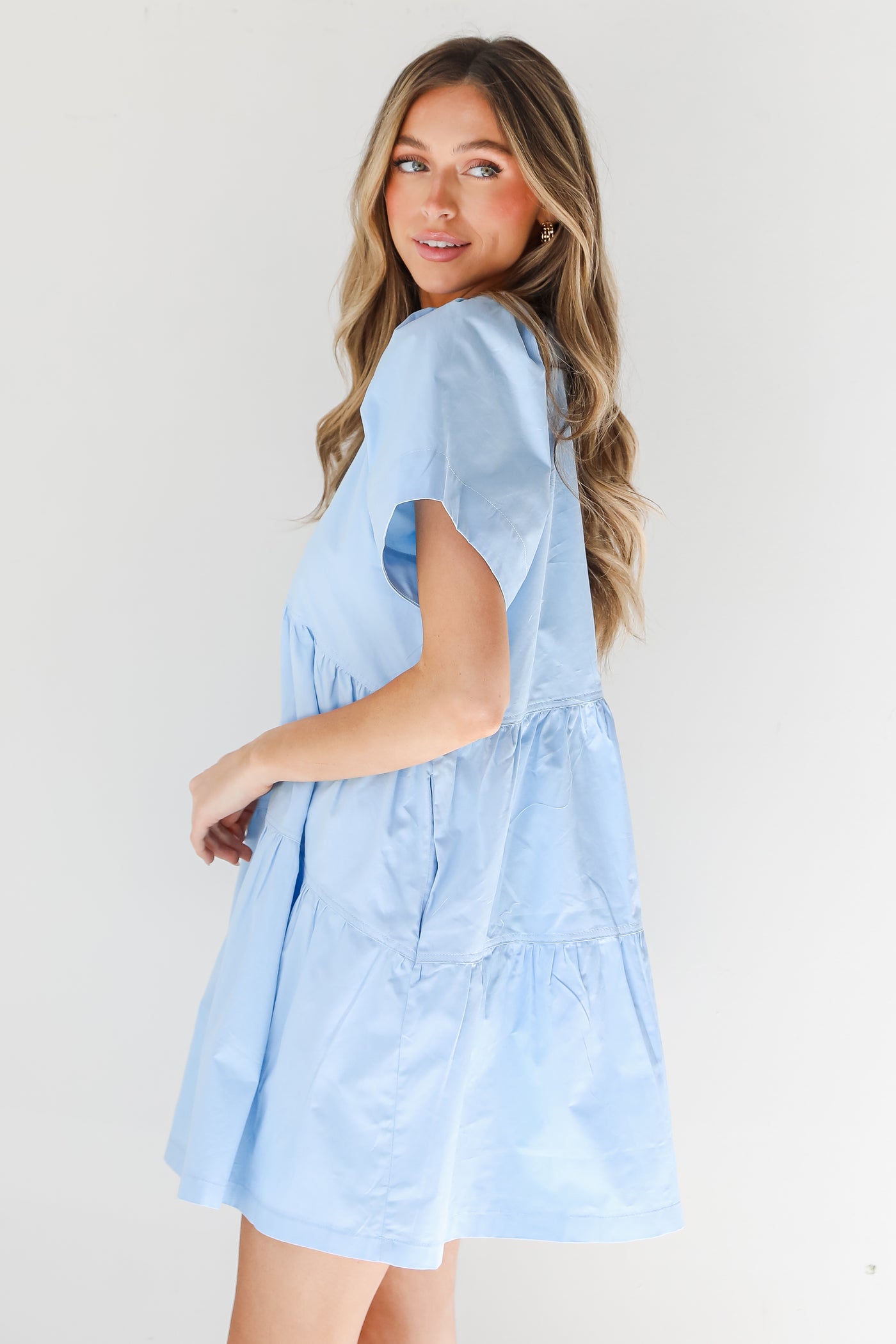 blue Babydoll Mini Dress side view
