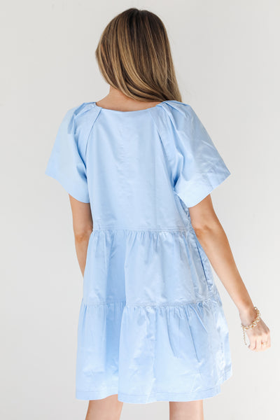 blue Babydoll Mini Dress back view