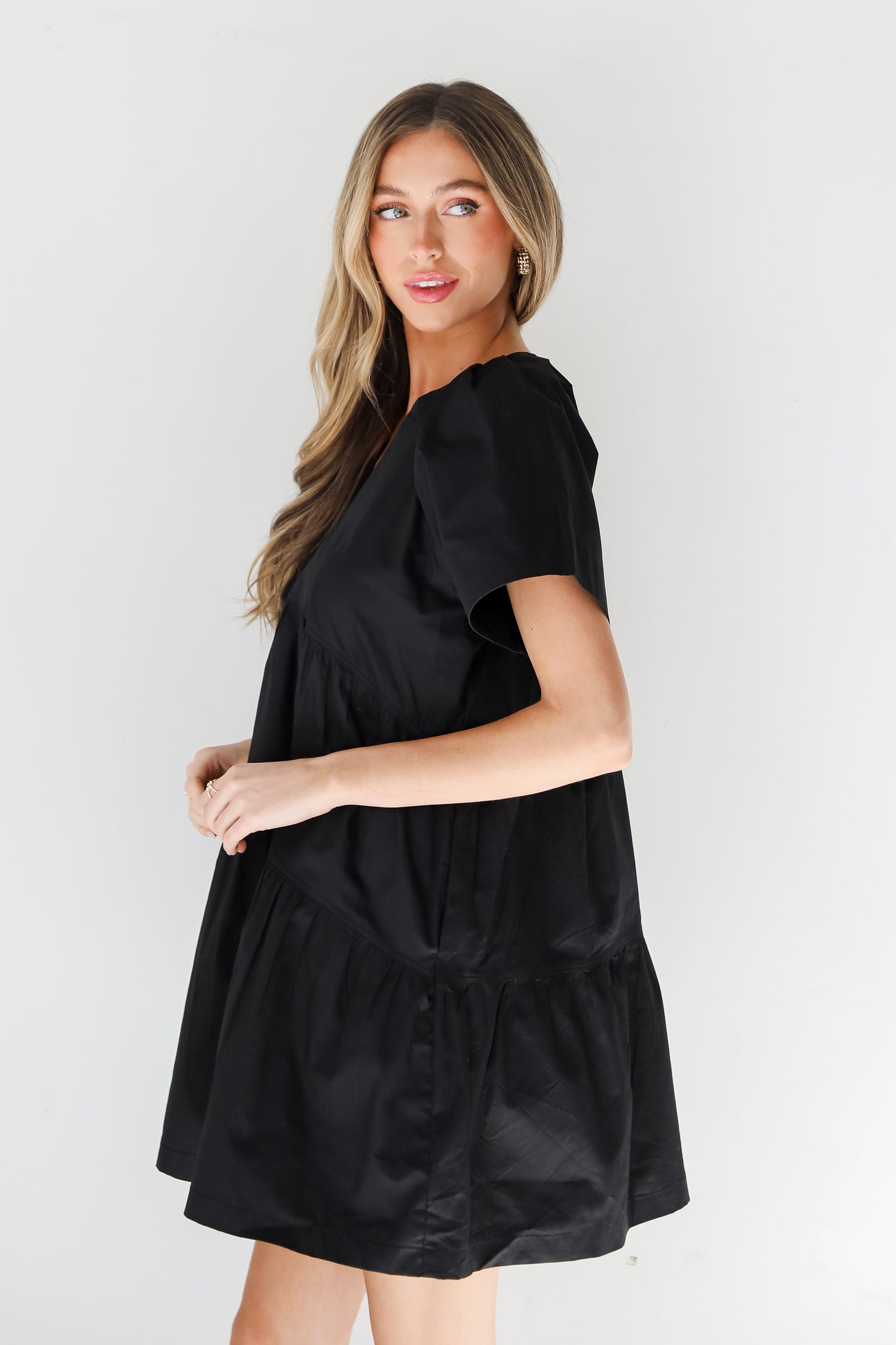 black Babydoll Mini Dress side view