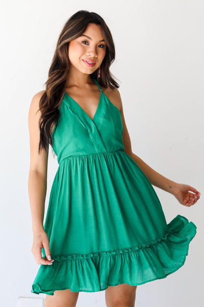 green Mini Dress front view