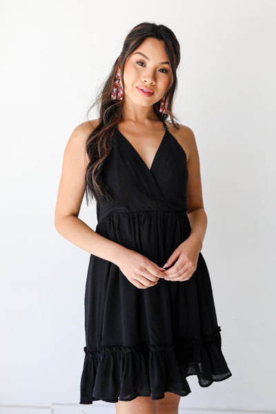 black Mini Dress on dress up model