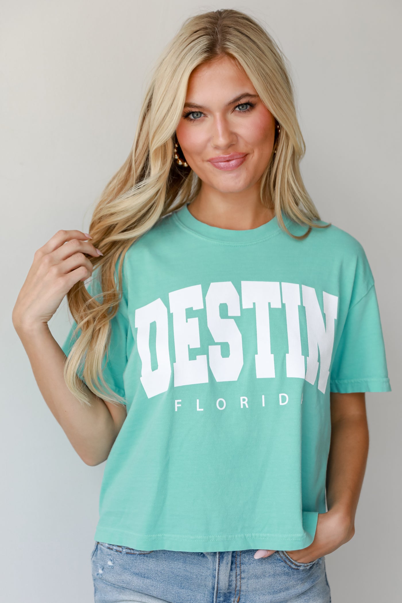 Mint Destin Florida Cropped Tee front view