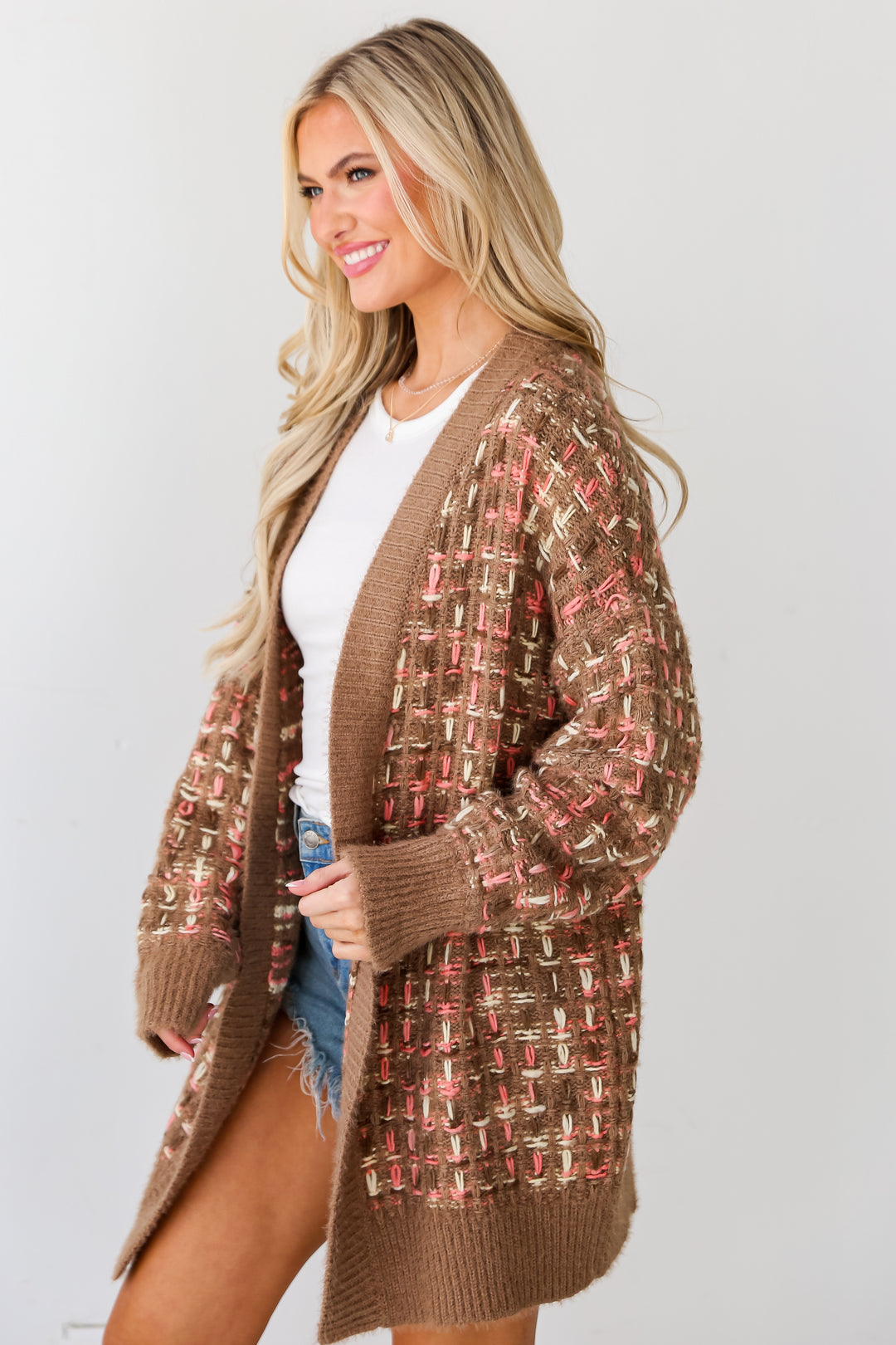 brown knit cardigans