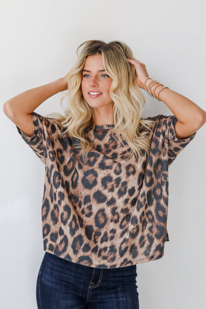 Wildly Captivating Mocha Leopard Waffle Knit Top