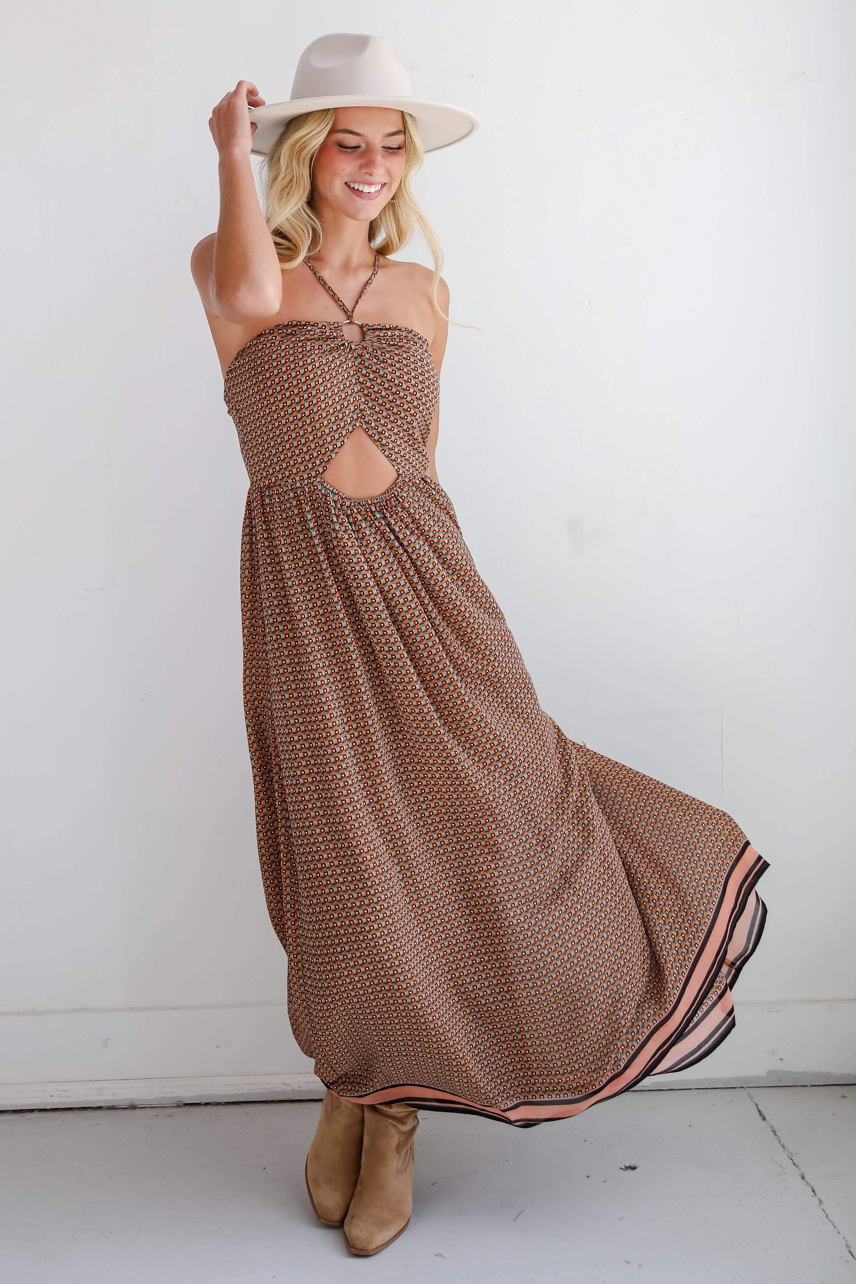 Exceptional Fate Mocha Maxi Dress