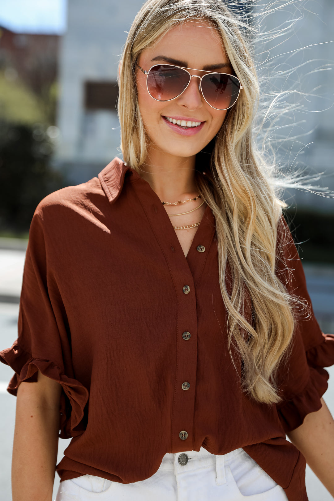 brown Oversized Blouse
