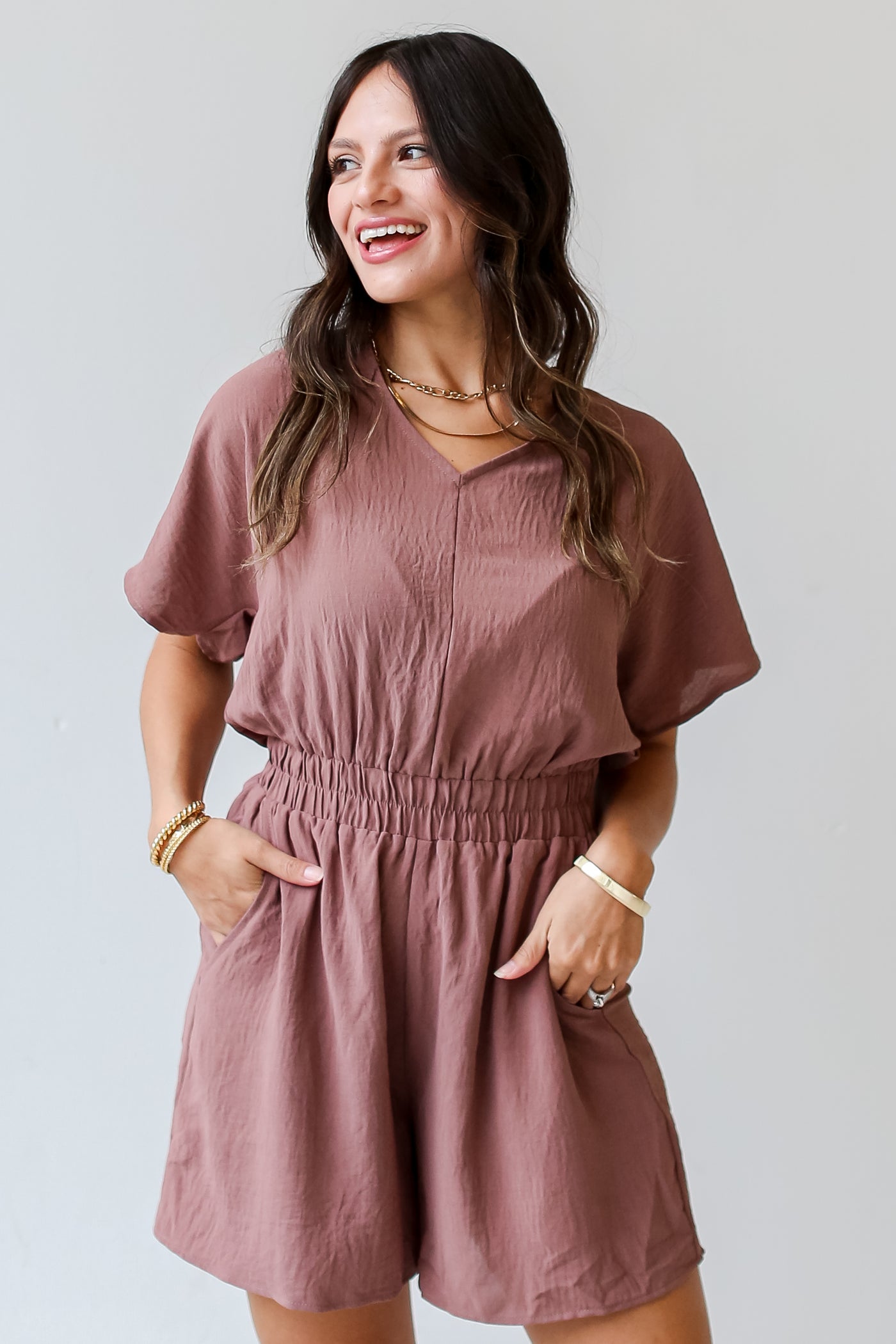 brown Romper for fall on dress up model