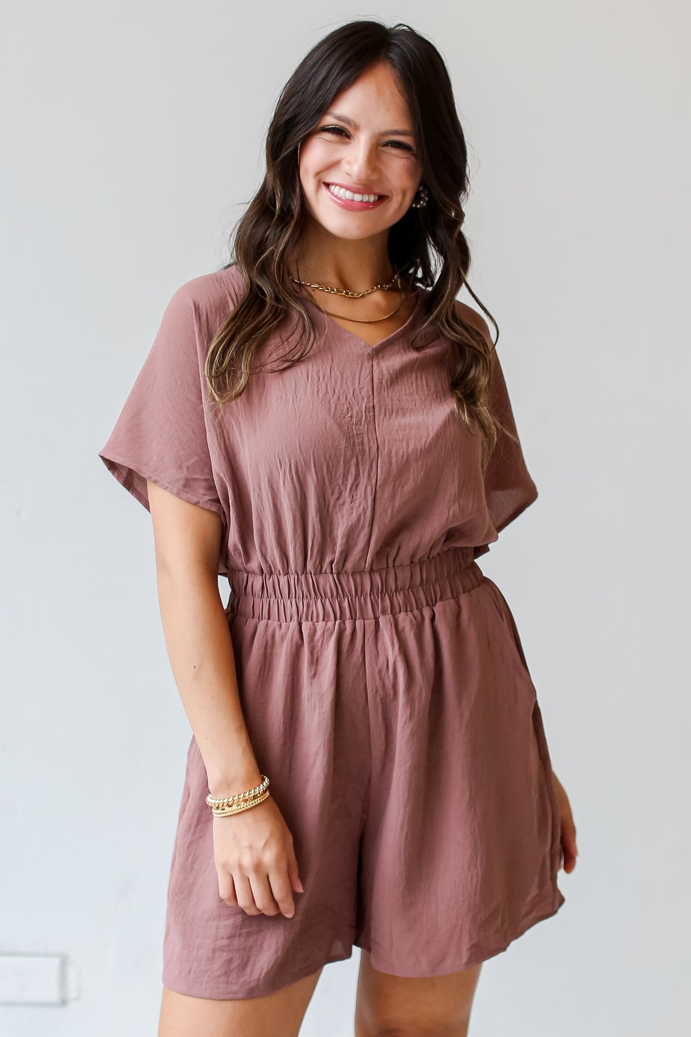 brown Romper for fall front view
