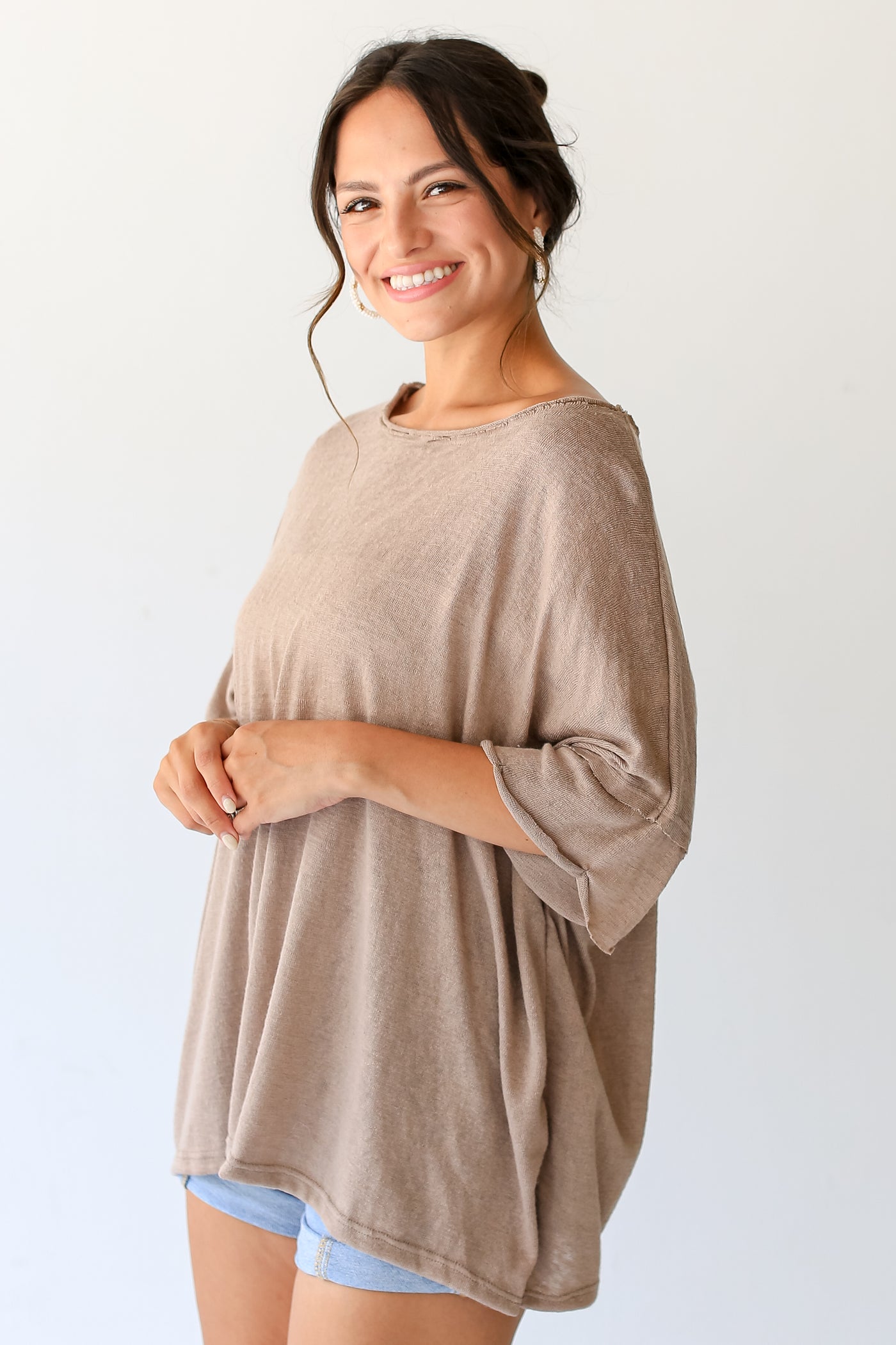 mocha Knit Round Neck Tee side view