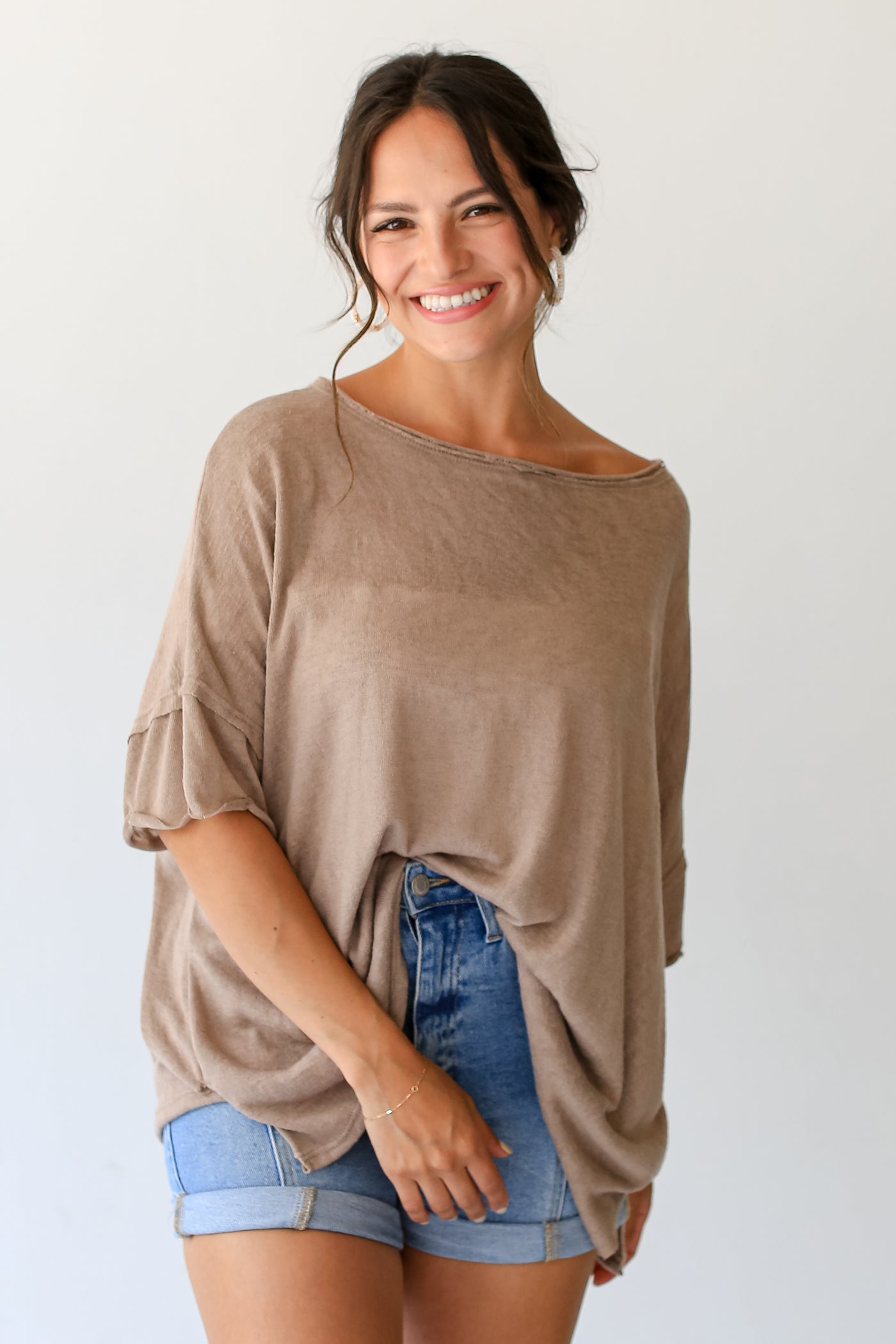 mocha Knit Round Neck Tee front view