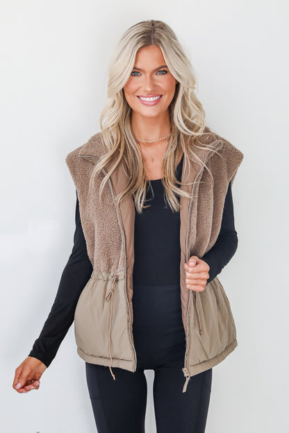 Warm Aesthetic Mocha Sherpa Vest