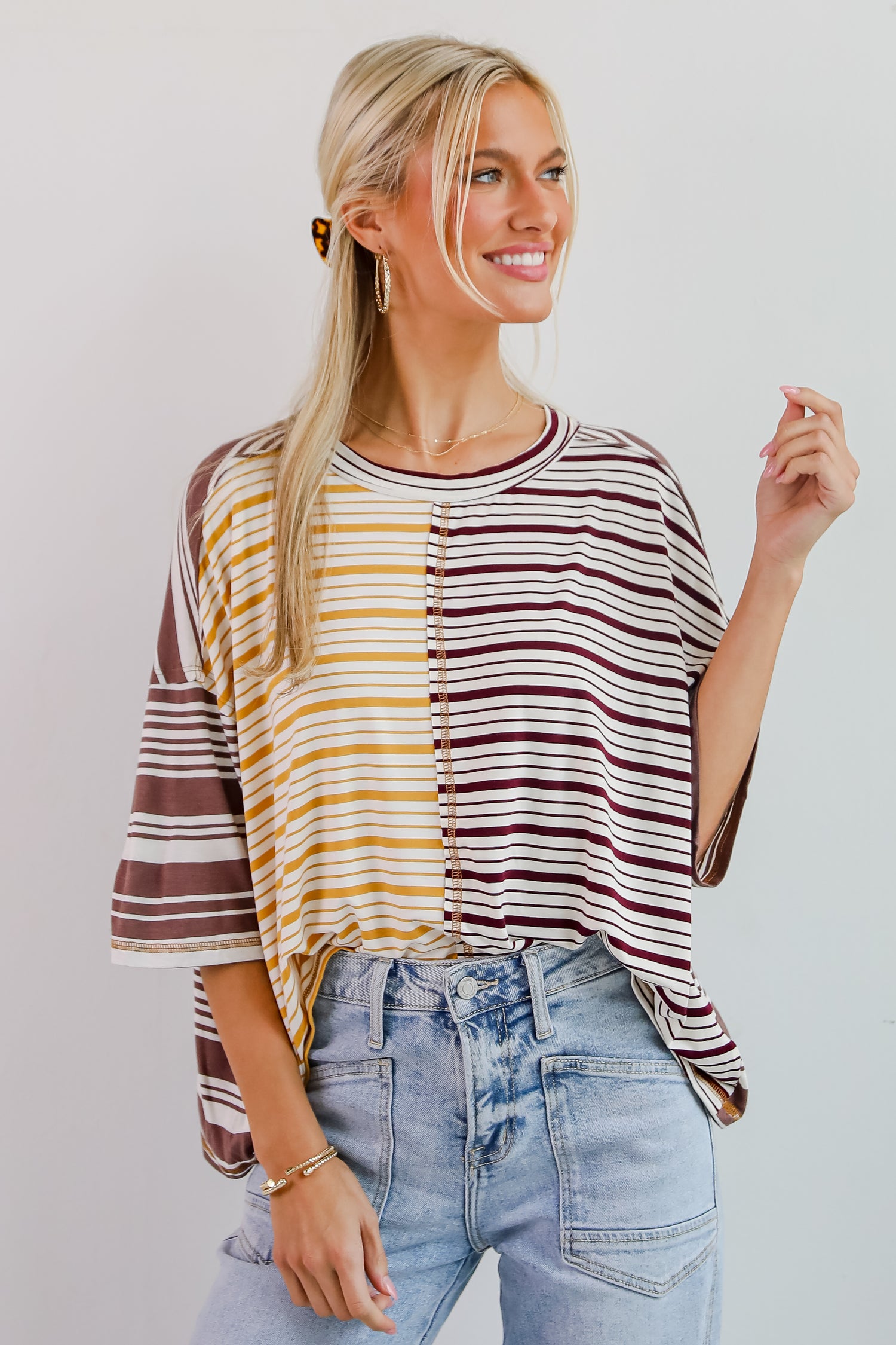 Seriously Comfy Mocha Striped Color Block Top