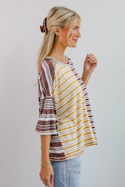 Seriously Comfy Mocha Striped Color Block Top