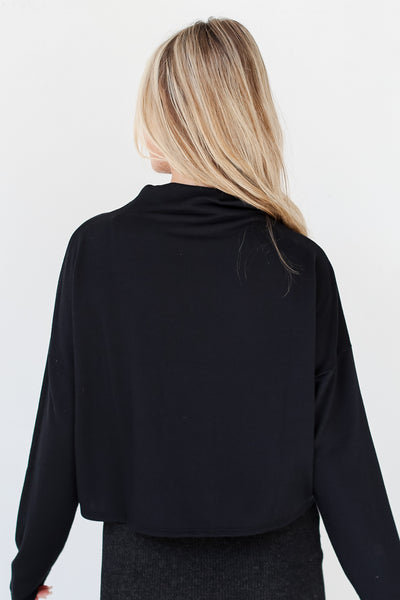 black Corded Mock Neck Top back view