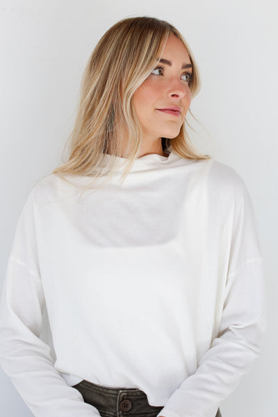 white Corded Mock Neck Top front view