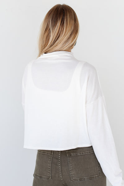 white Corded Mock Neck Top back view