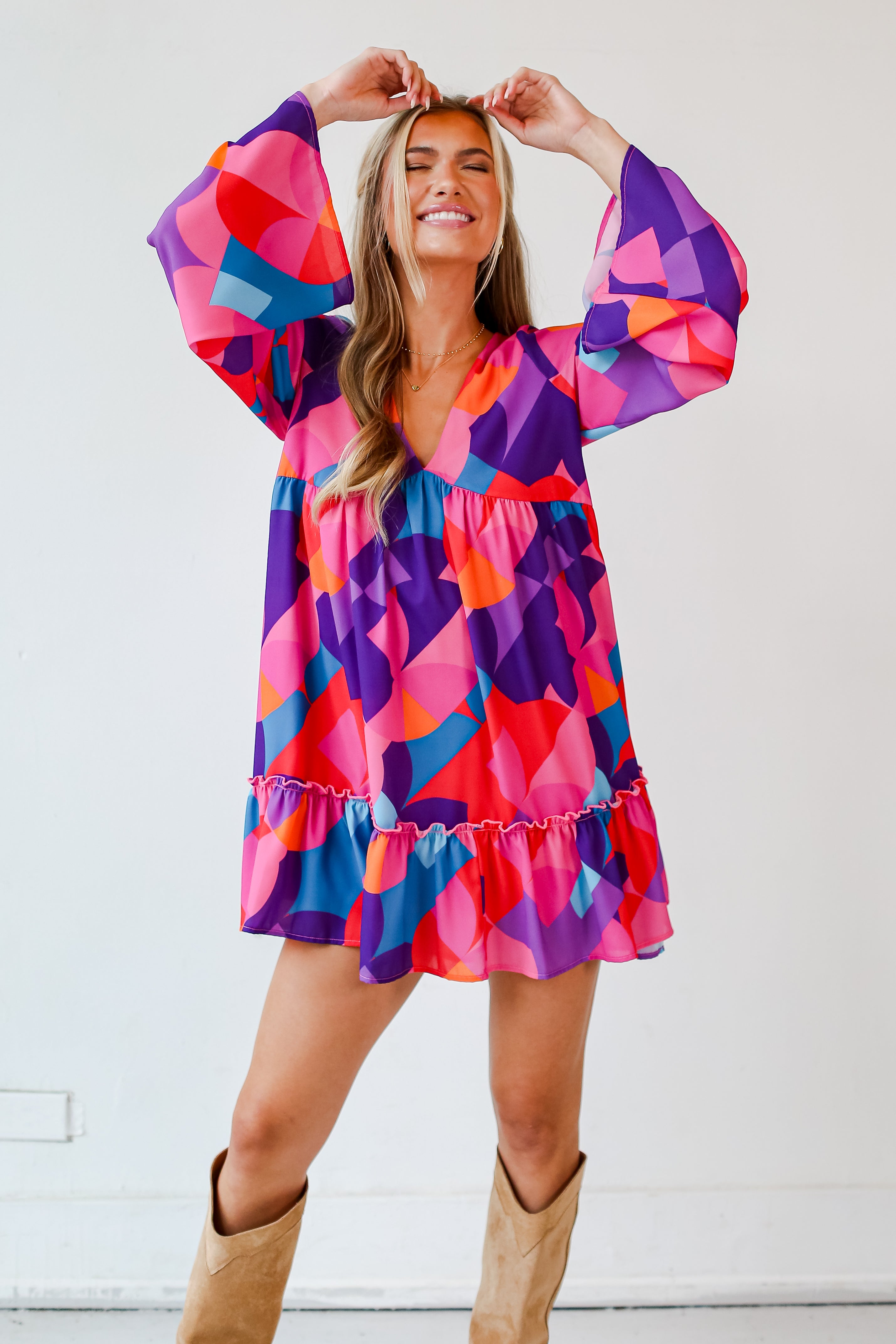 colorful pink mini dress