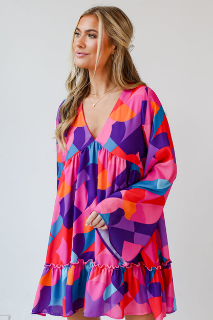 colorful print babydoll mini dress