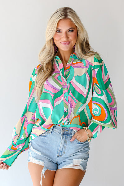 Groovy Button-Up Blouse on dress up model