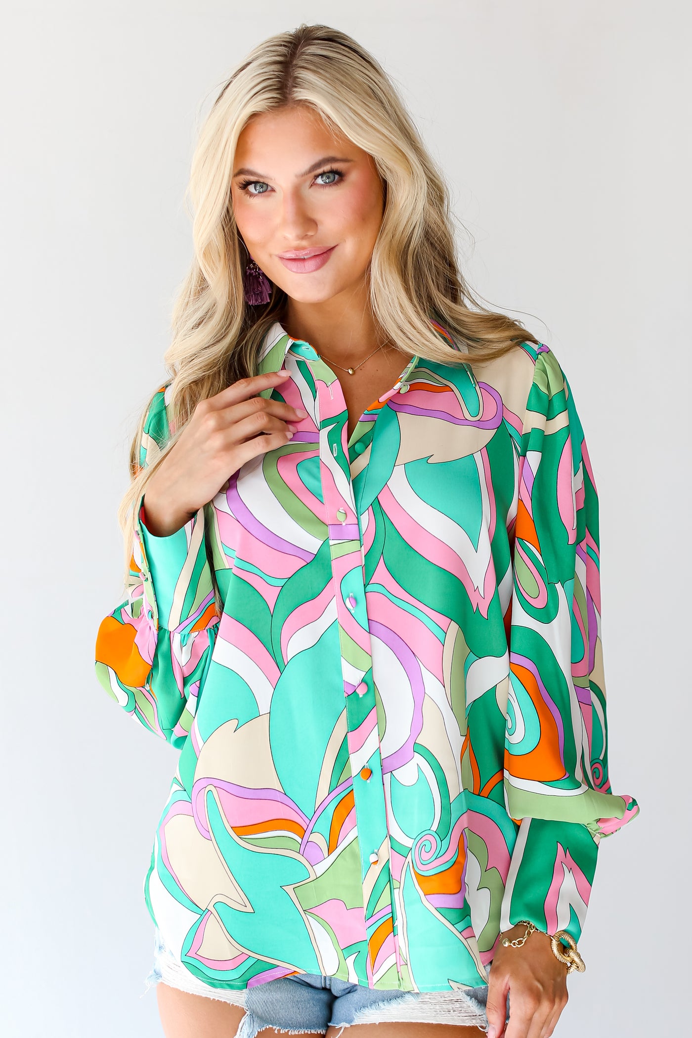 Groovy Button-Up Blouse untucked