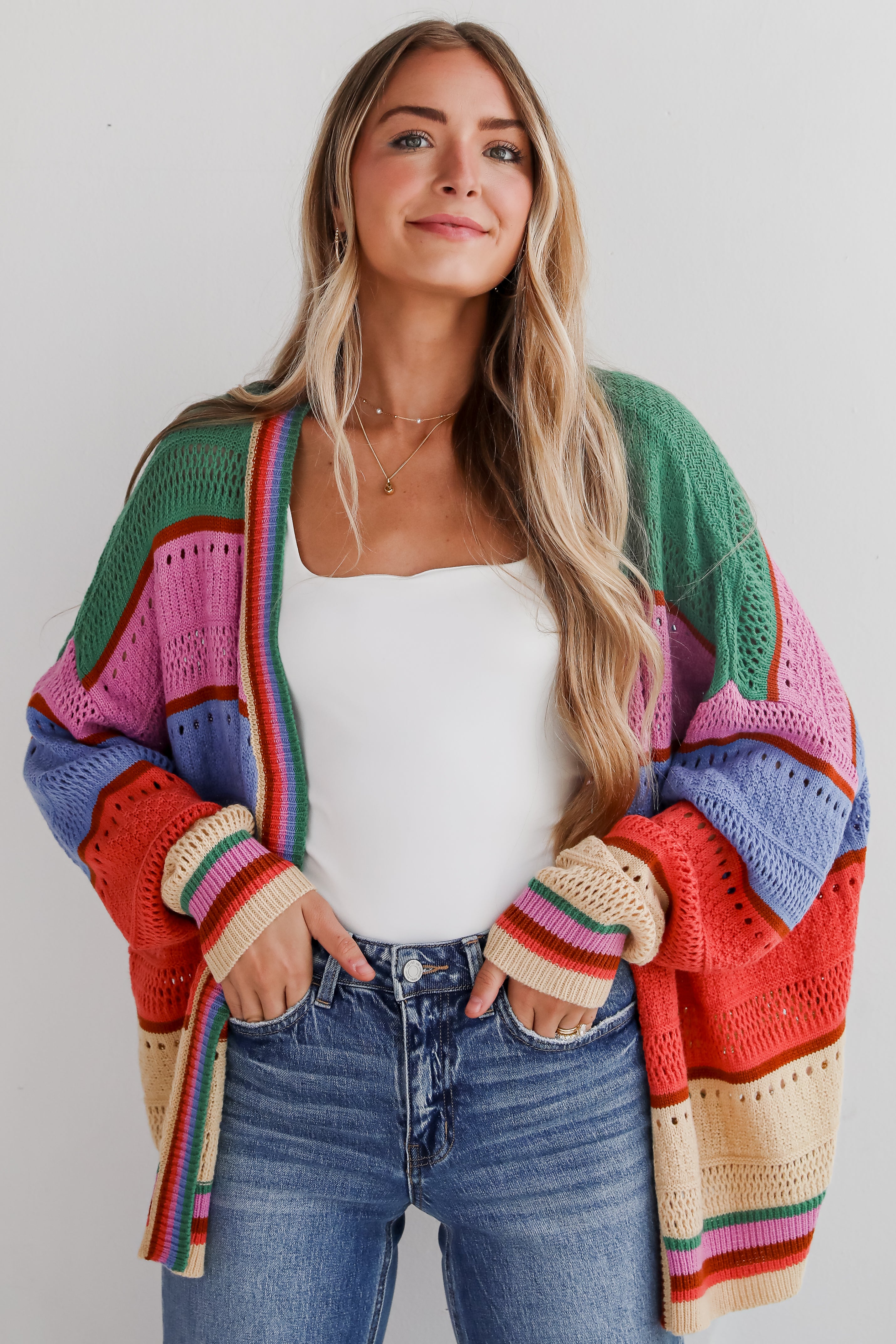 Cute Multicolored Striped Cardigan Cozy Cardigans Dress Up