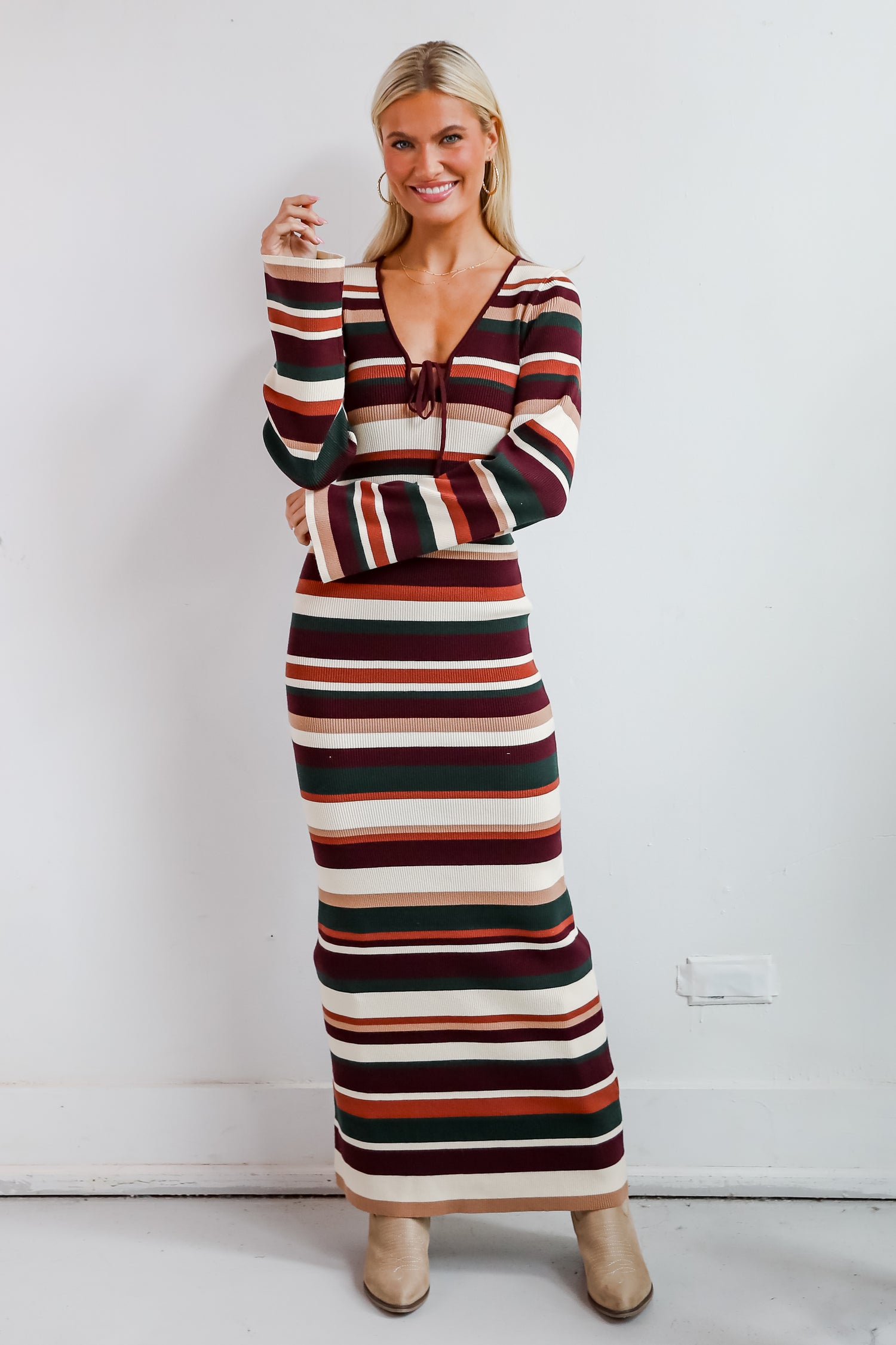 Comforting Cuteness Multi Striped Knit Maxi Dress