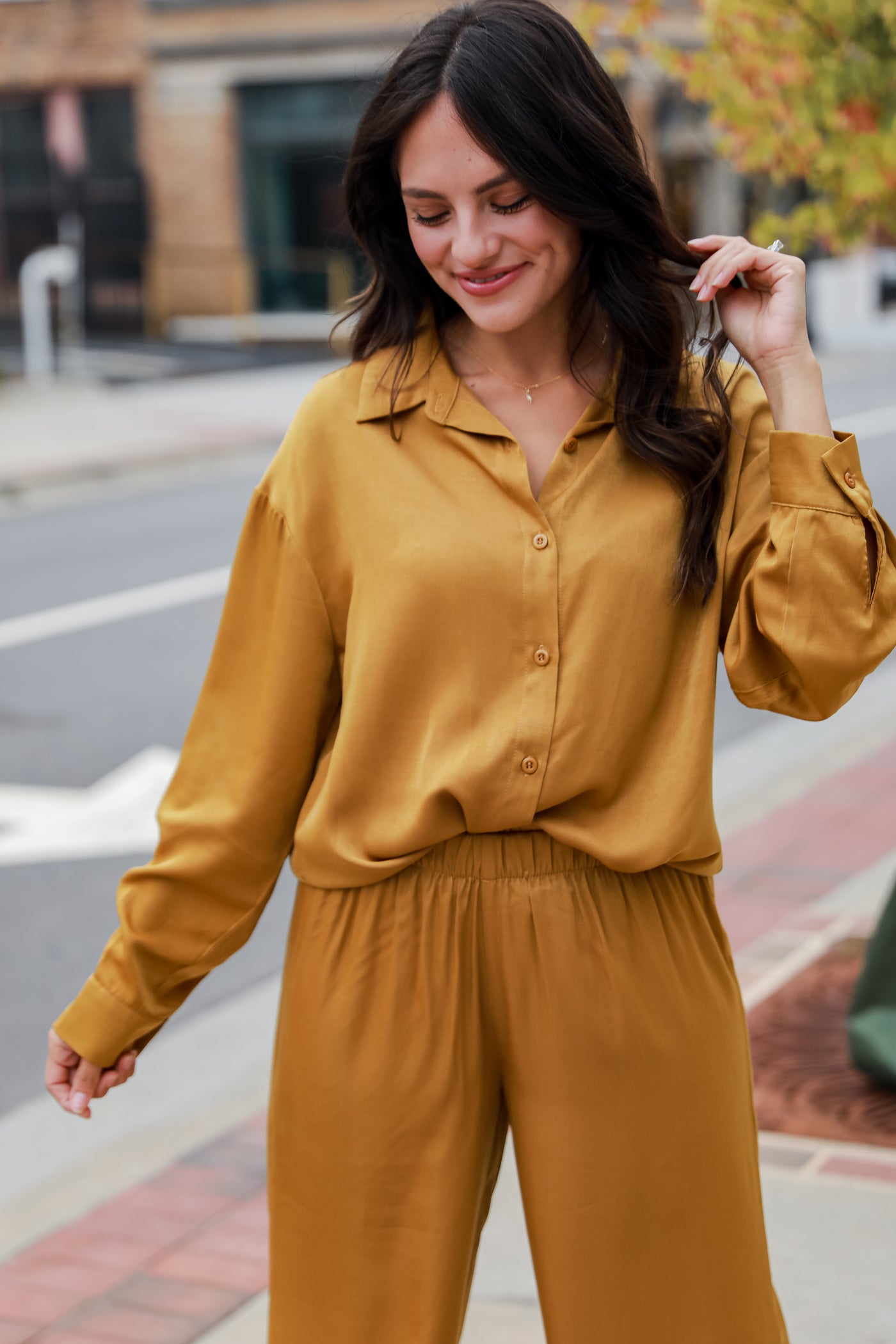 cute yellow Button-Up Blouse