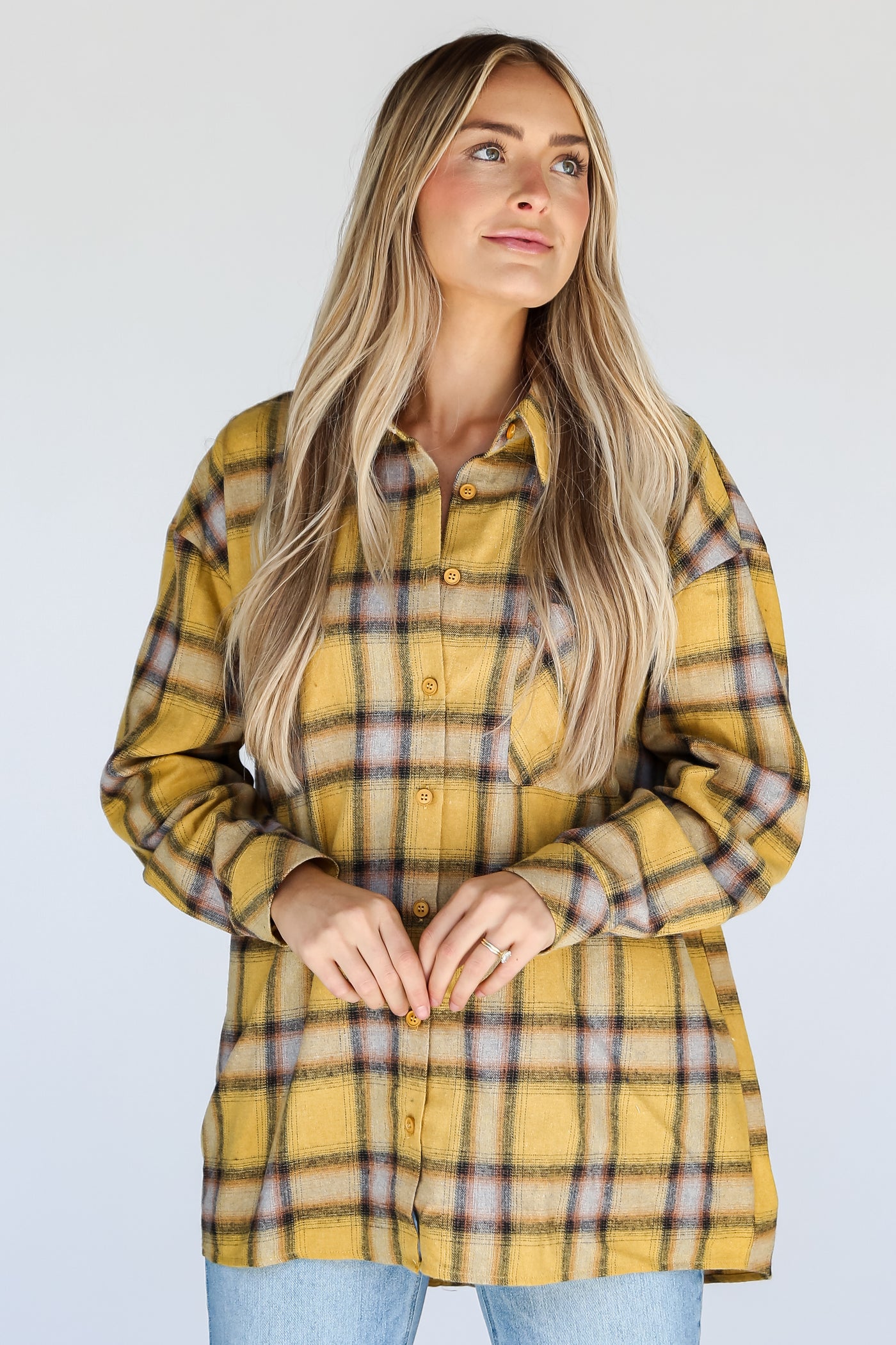 Mustard Plaid Flannel front view