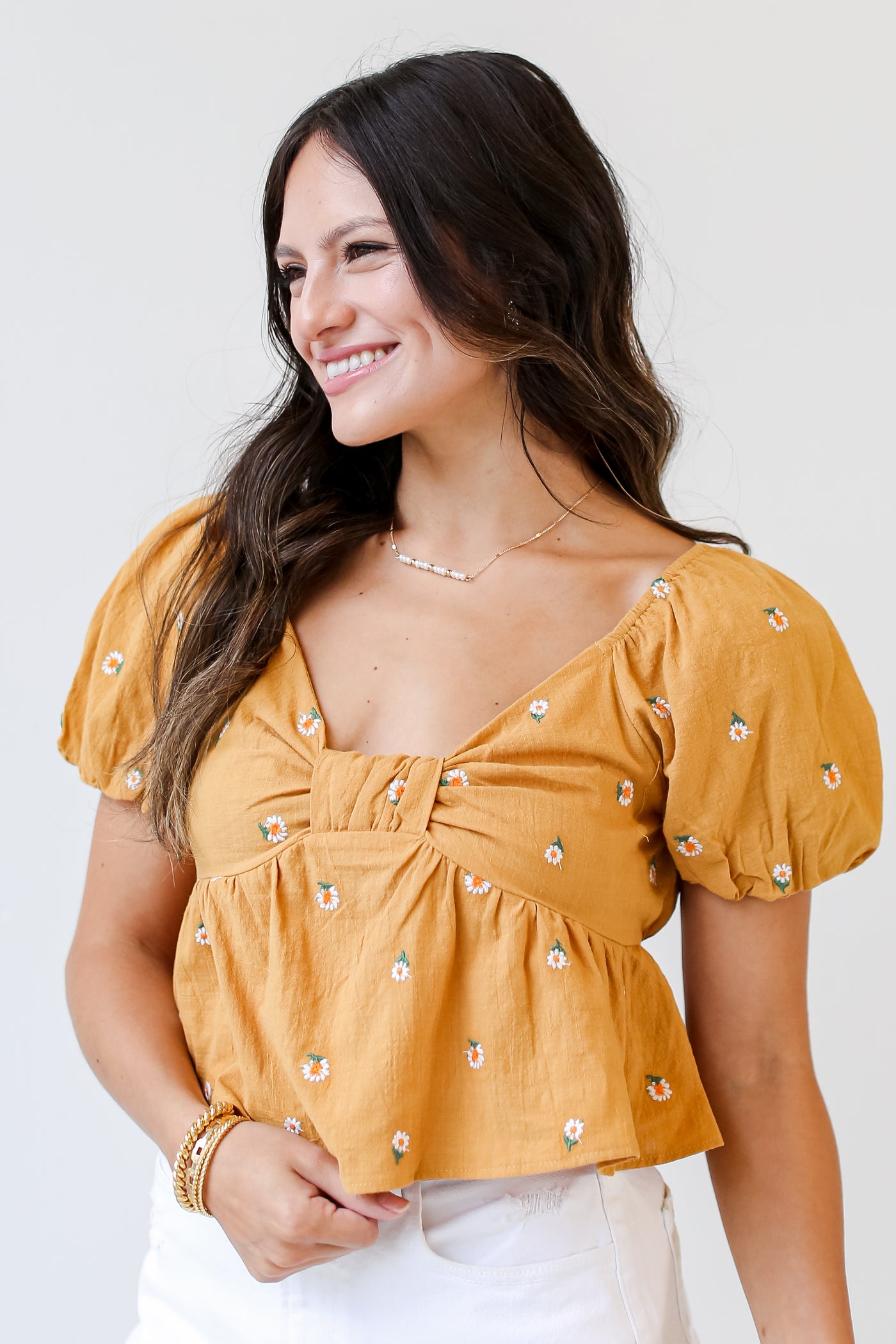 yellow Floral Cropped Blouse side view