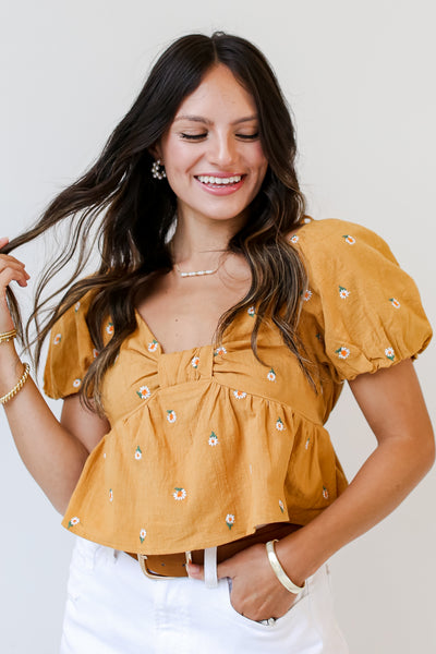 yellow Floral Cropped Blouse front view