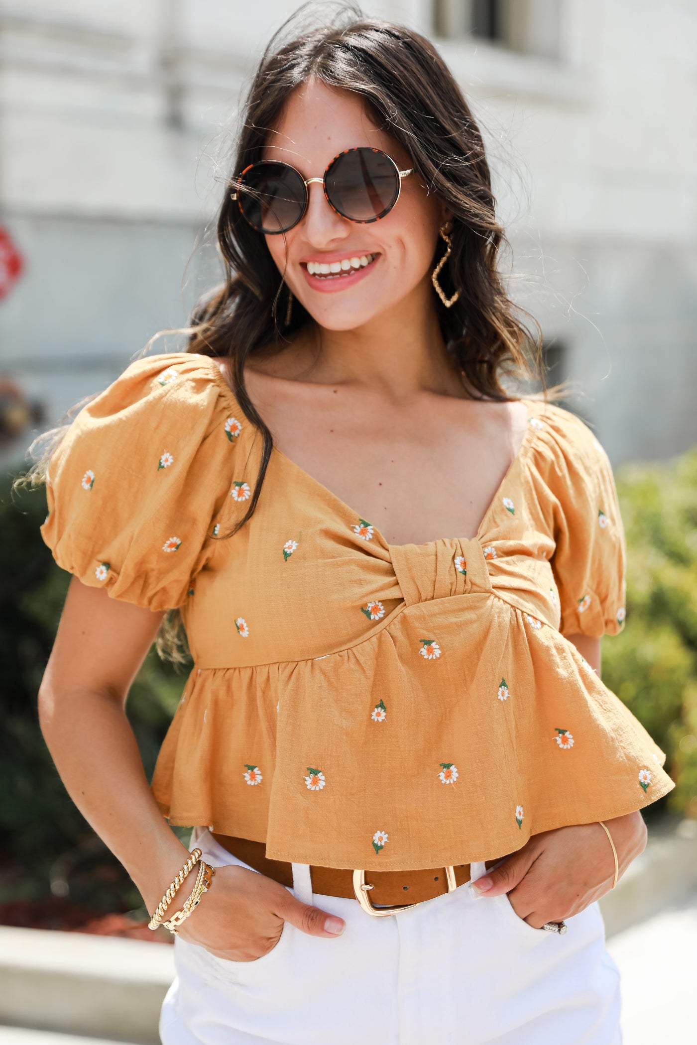 yellow Floral Cropped Blouse