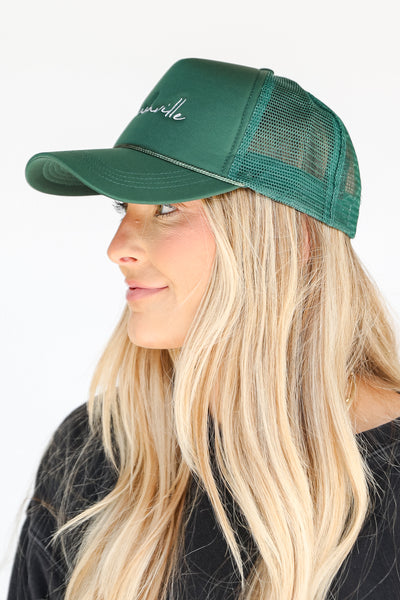 green Nashville Trucker Hat on model