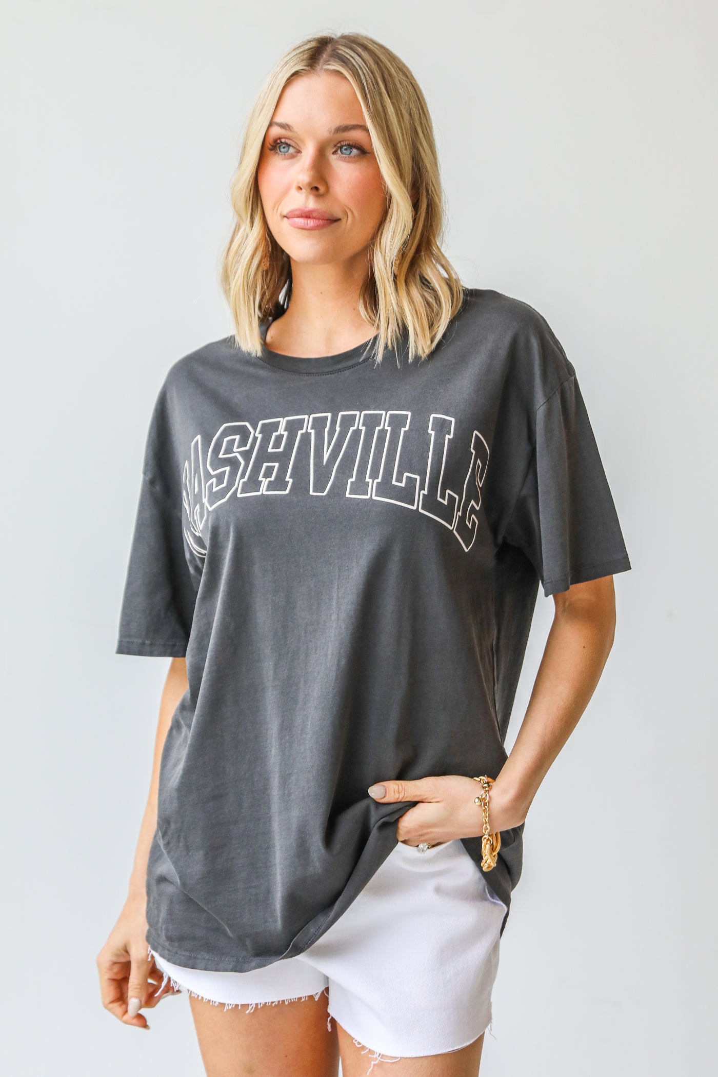 charcoal Nashville Graphic Tee on model