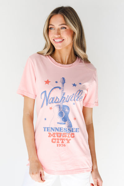 pink Nashville Tennessee Music City Graphic Tee on model