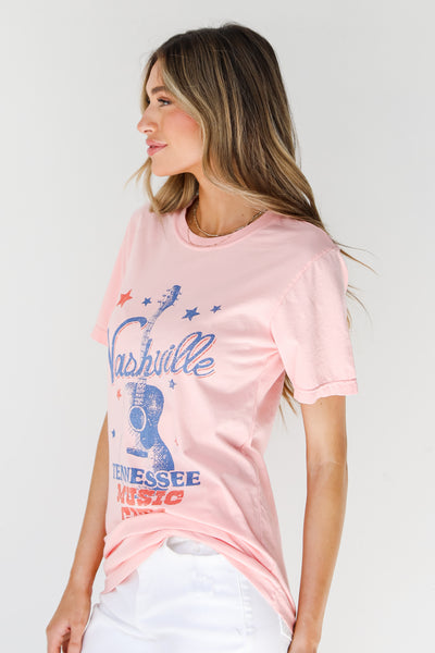 pink Nashville Tennessee Music City Graphic Tee side view