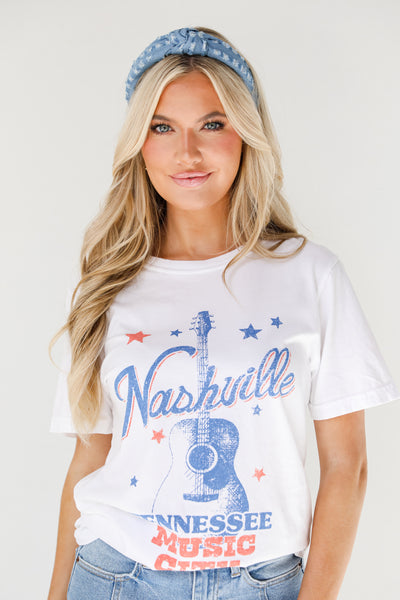 white Nashville Tennessee Music City Graphic Tee
